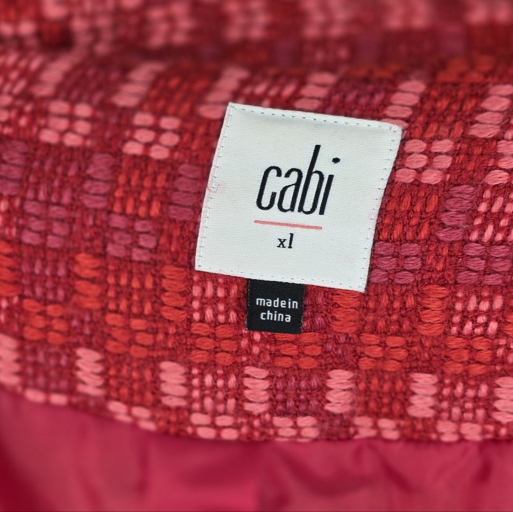 CAbi Sloan Tweed Peacoat (Style 3031) – Scarlet Red Bouclé Shawl Collar Coat - Picture 5 of 7